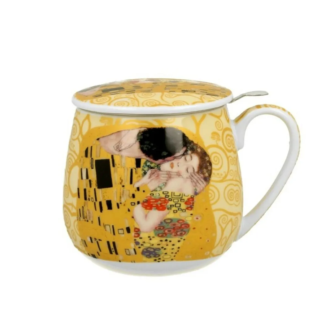 TISANERA (TAZA CON FILTRO Y TAPA) 430 ML. KLIMT KISS OCRE «DUO»
