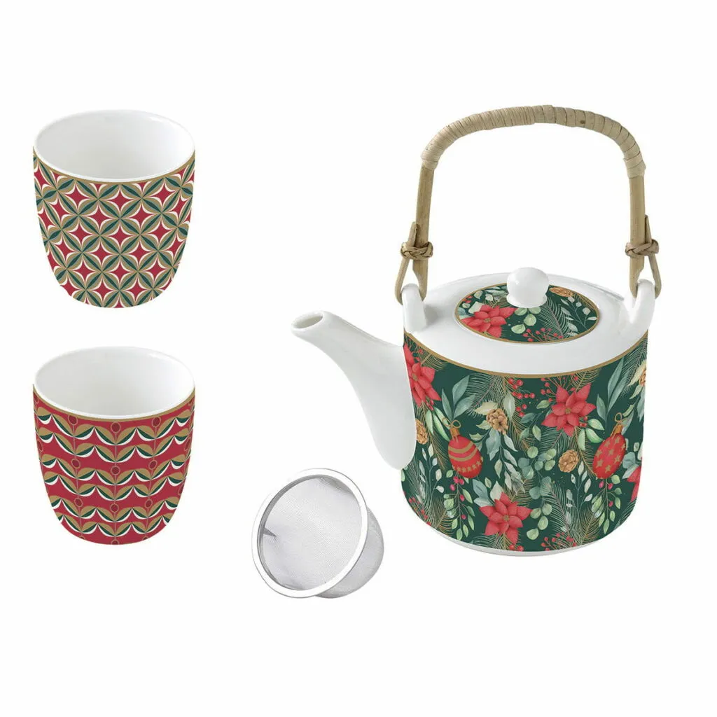 Juego tetera con asa de bambú y dos tazas Easy Life «Christmas Joy»