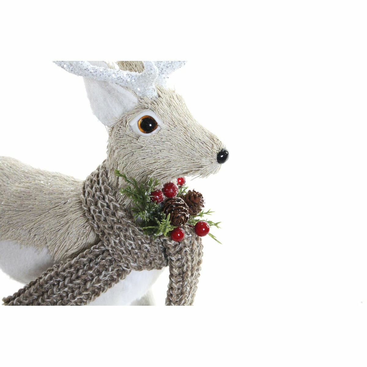 Adorno Navideño DKD Home Decor Beige Poliéster Blanco Poliestireno Reno (9 x 24 x 33 cm) - Imagen 3