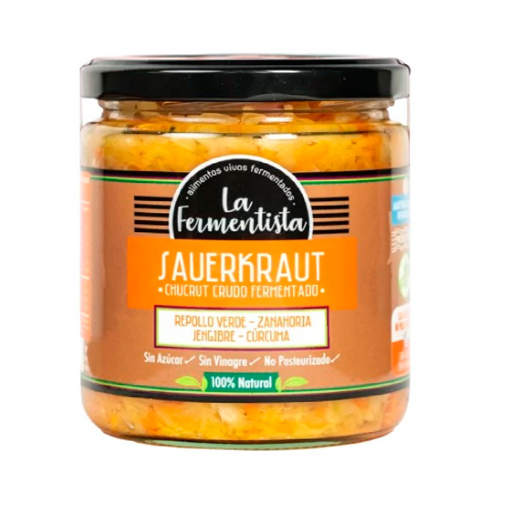 Sauerkraut Repollo Verde Zanahoria Cúrcuma Jengibre Raices Nobles 400gr Marca La Fermentista