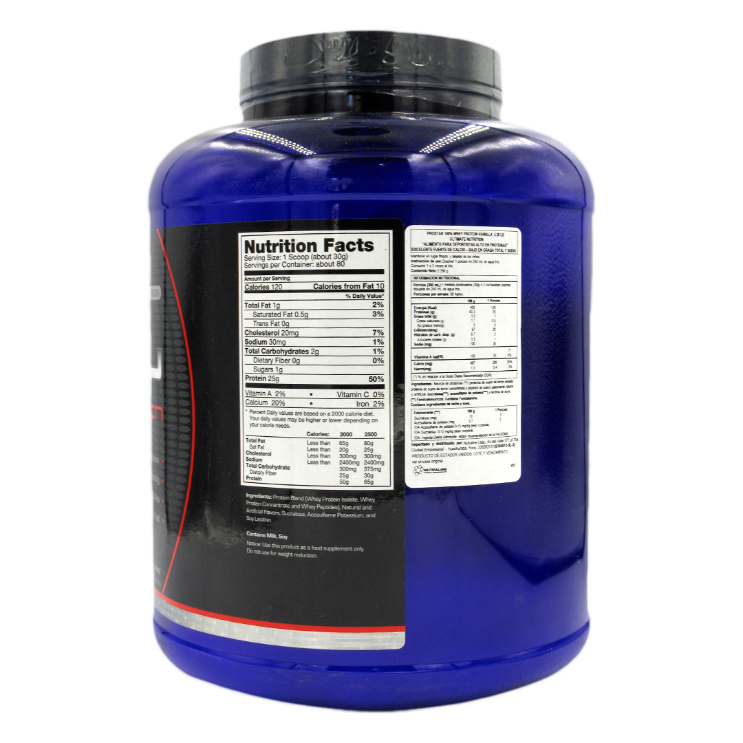 Prostar 100% Whey Protein, Sabor Crema de Vainilla, 2.39 kg, Marca Ultimate Nutrition - Imagen 2