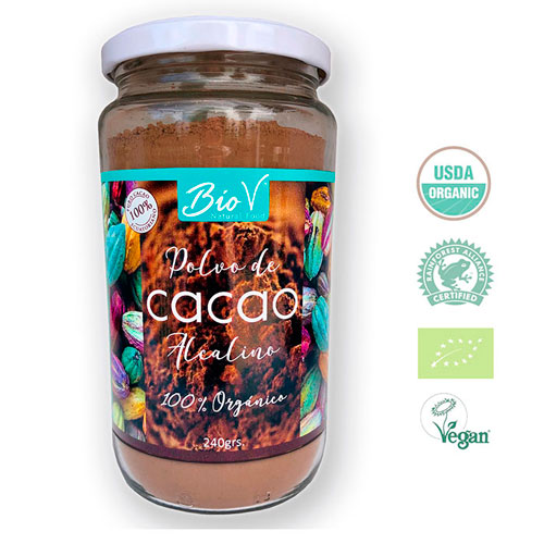 Cacao Alcalino en polvo 240 grs marca Bio V