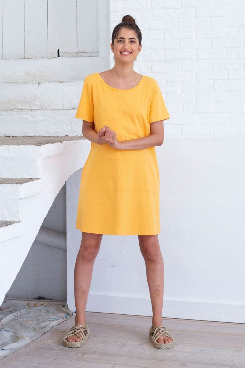 Vestido corto amarillo de algodón orgánico