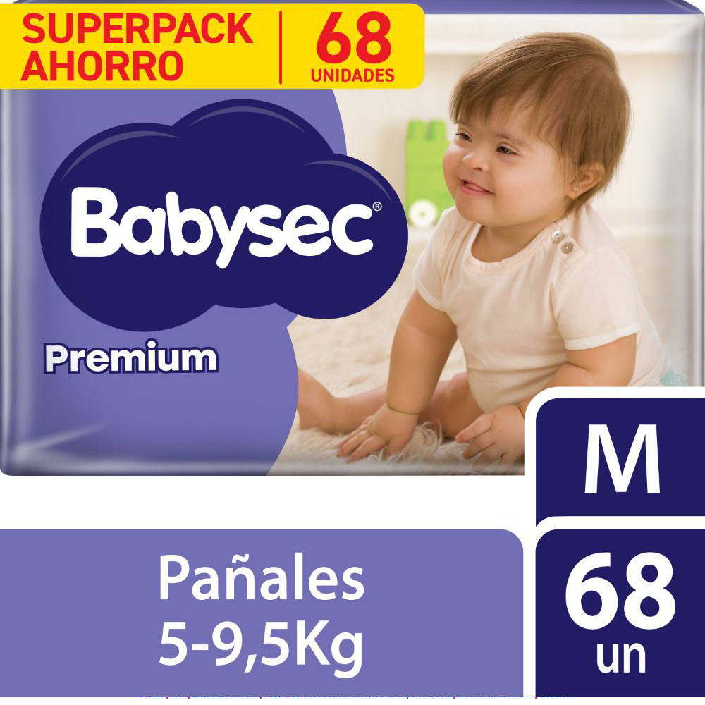 Pañal Babysec Premium Hipoalergénico Super Mega Talla M 68 Unid
