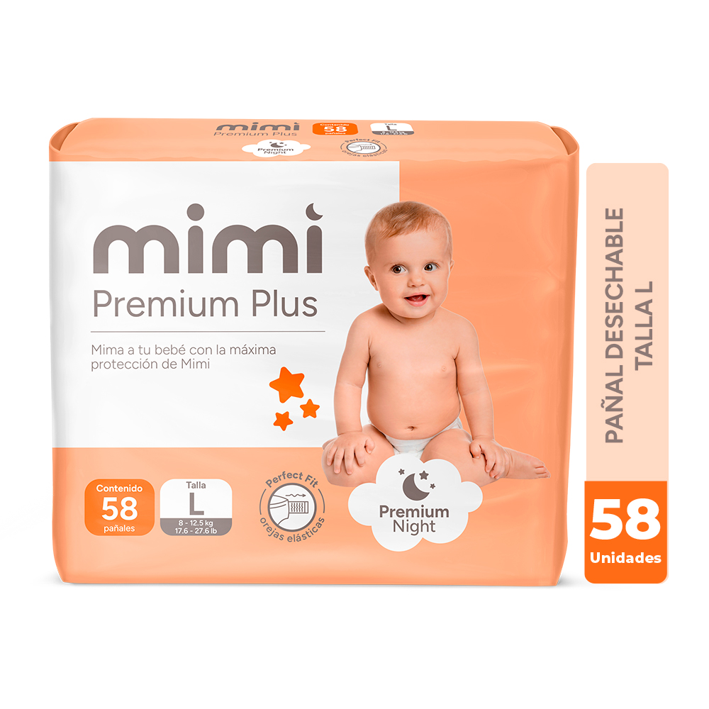 Pañal Mimi Premium Plus Talla L 58 Unid